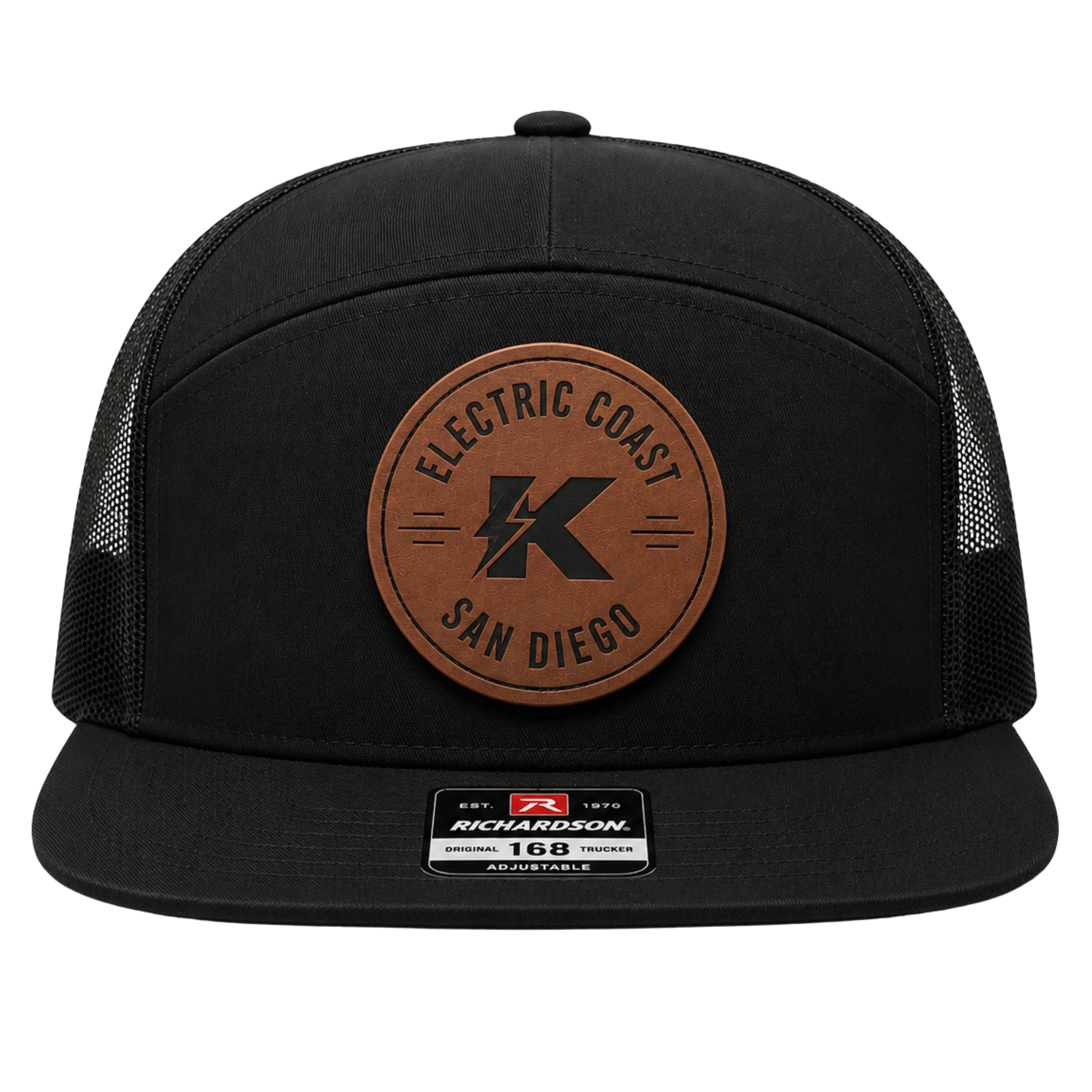 Electric Coast Leather Patch 7-Panel Flat Bill Hat