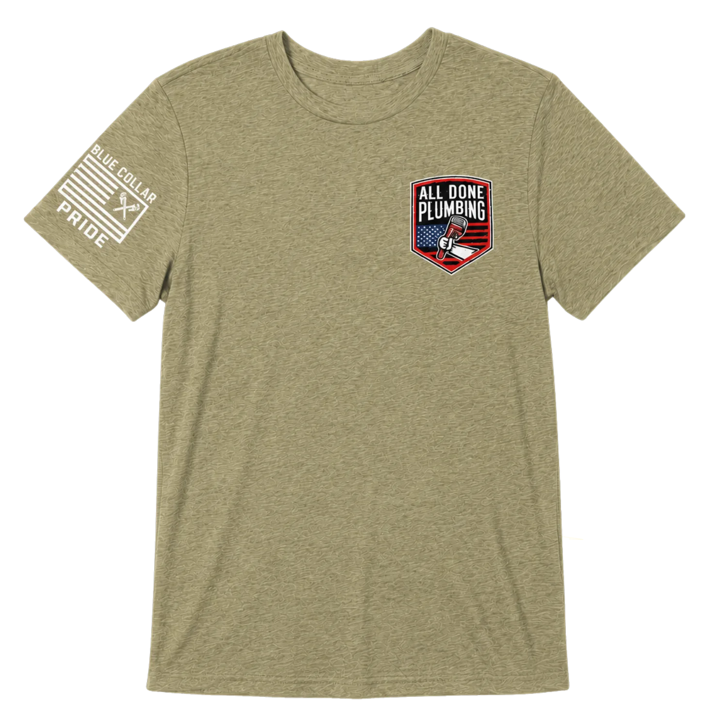 All Done Plumbing Tee Shirt Light Olive